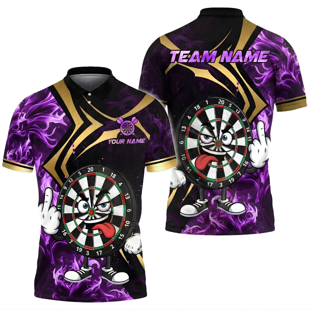 Custom Dart Shirt – Funny Cartoon Dartboard Design with Team Name & Player Name