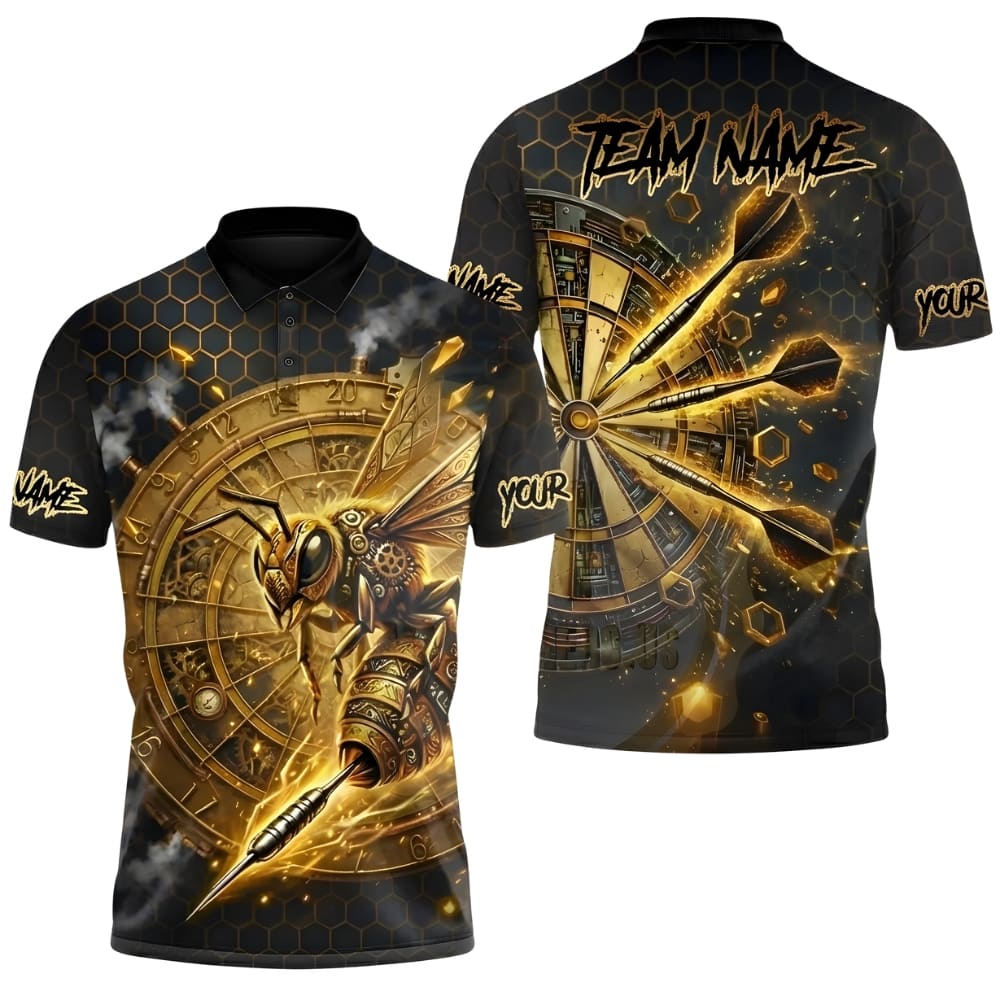 Custom Dart Shirt – Cyber Bee Steampunk Dartboard Design | Personalized Team Name & Player Name