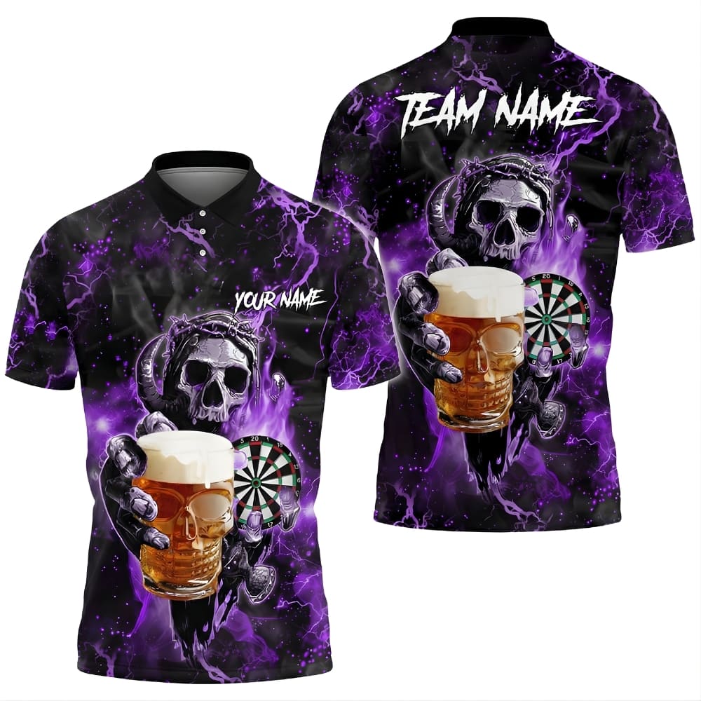 Custom Dart Shirt Skull & Beer Design – Personalized Name & Team Name Dart Polo
