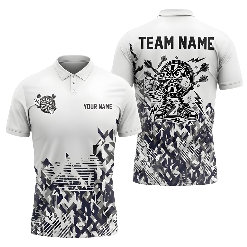Custom Dart Team Polo Shirt – Black & White Graphic Design with Player Name