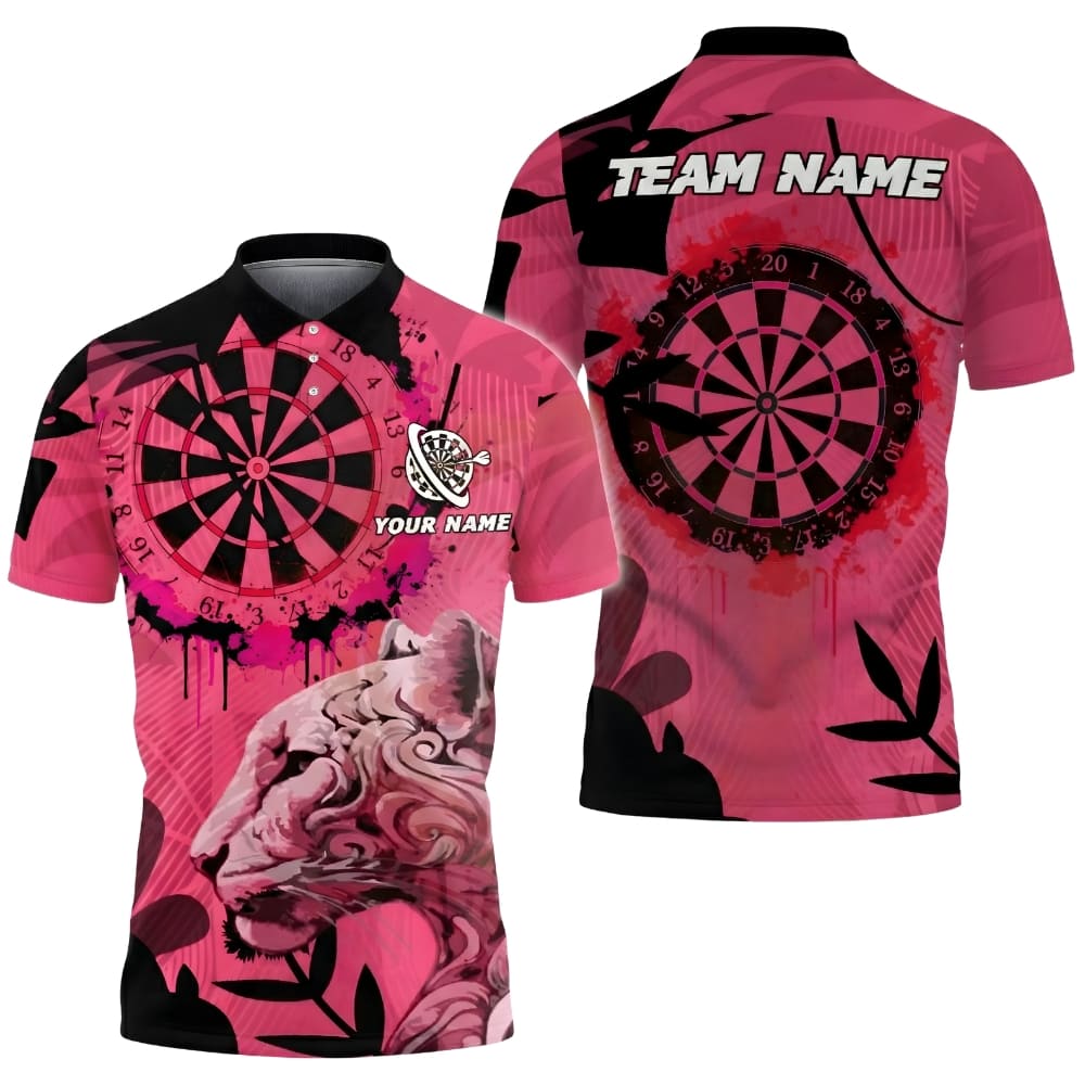 Custom Darts Polo Shirt – Leopard Dartboard Art Design – Personalized Team Name & Player Name – Unisex Darts Team Jersey