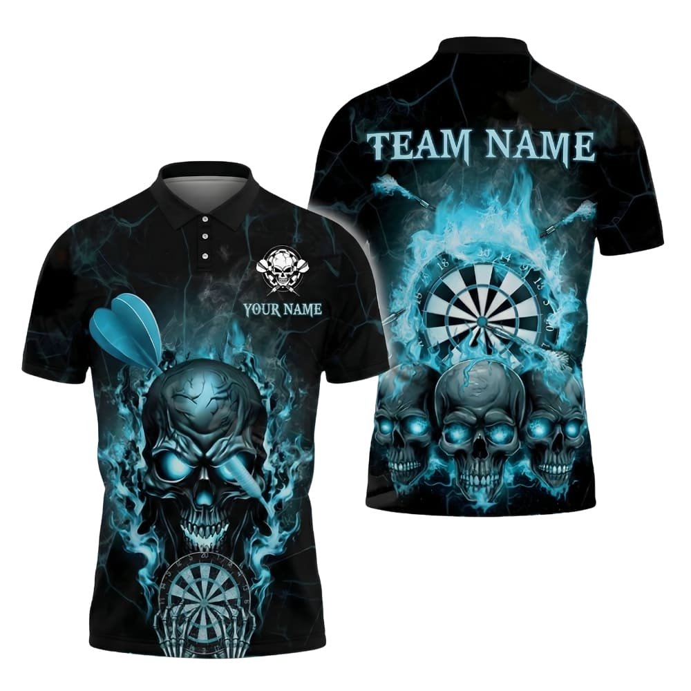 Custom Skull Darts Polo Shirt – Personalized Name & Team Name | Fire Dart Design
