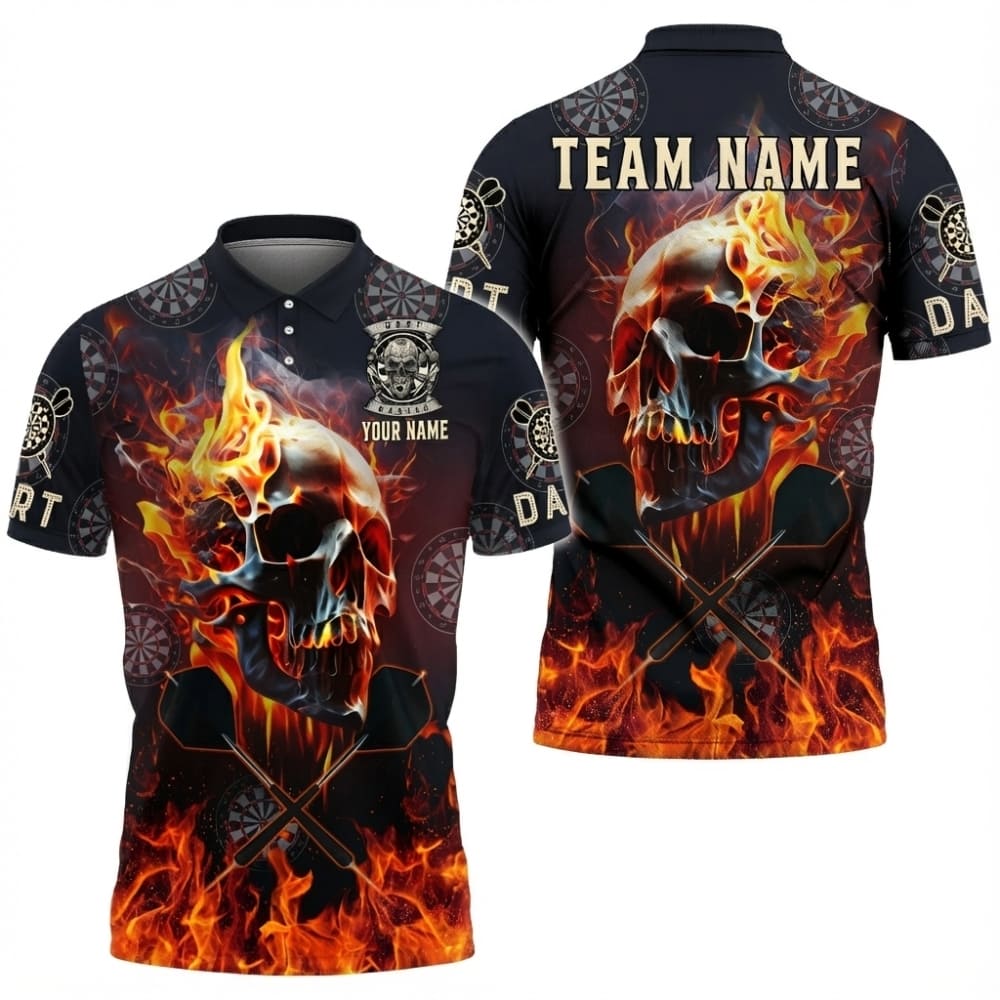 Personalized Darts Polo Shirt – Custom Name & Team Name Skull Dart Shirt