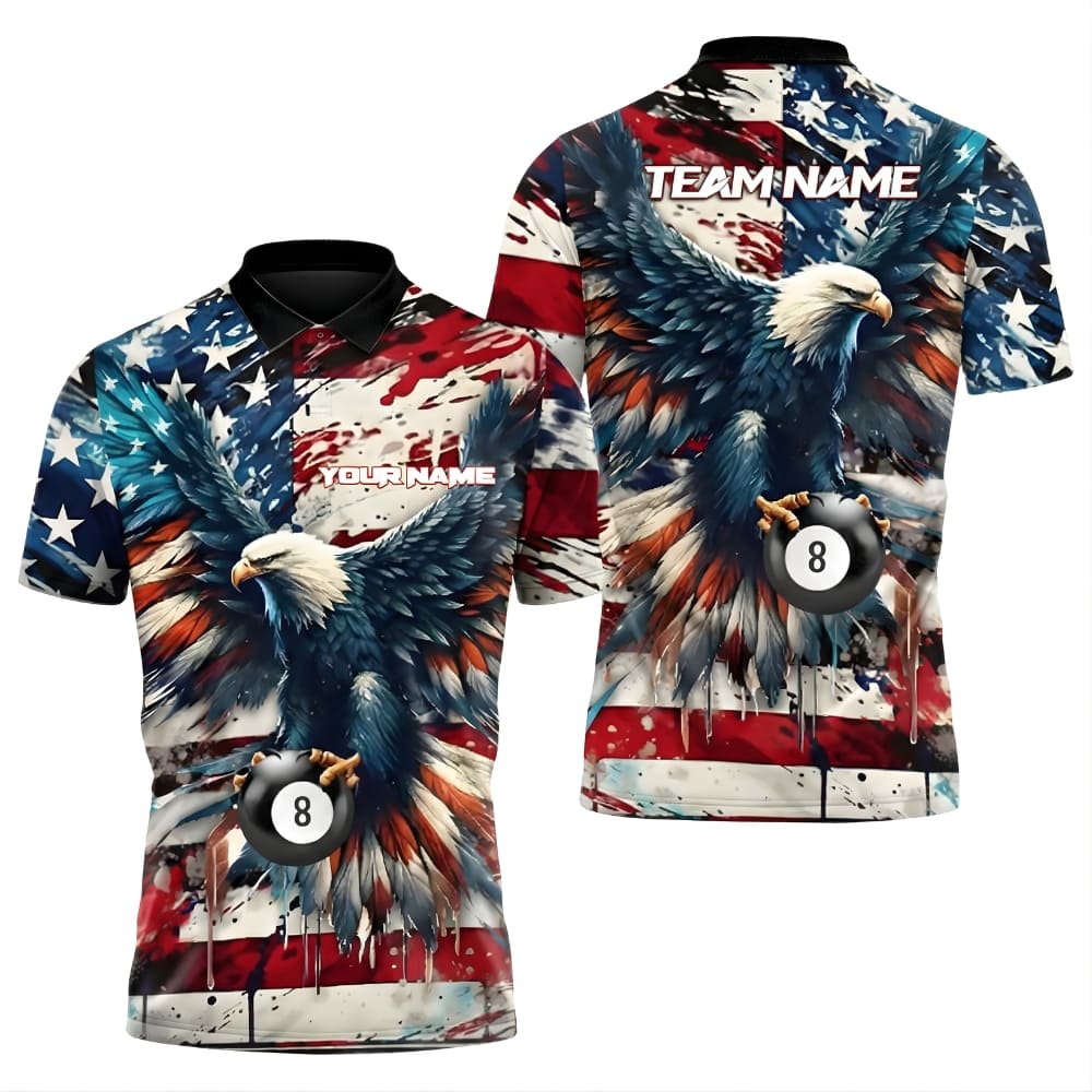 Custom Eagle 8 Ball Billiard Polo Shirt – Personalized Name & Team