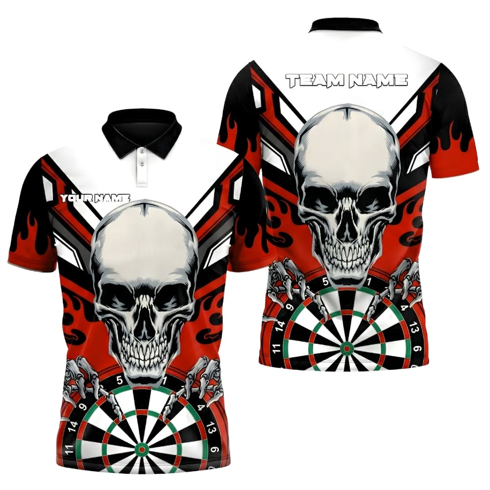 Custom Skull Dart Shirt – Personalized Team Name & Player Name | Dart Team Polo Shirt