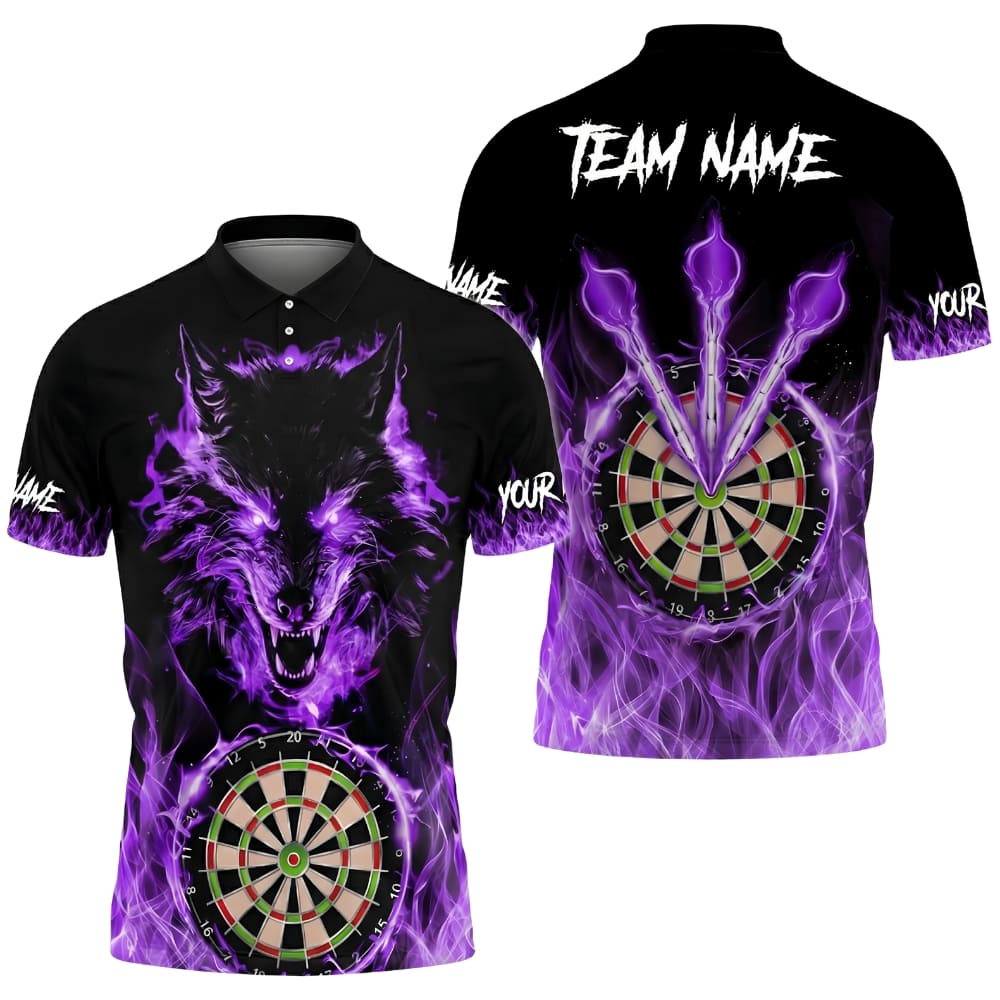 Custom Fire Wolf Darts Polo Shirt – Personalized Team Name & Player Name | Pro Dart Jersey