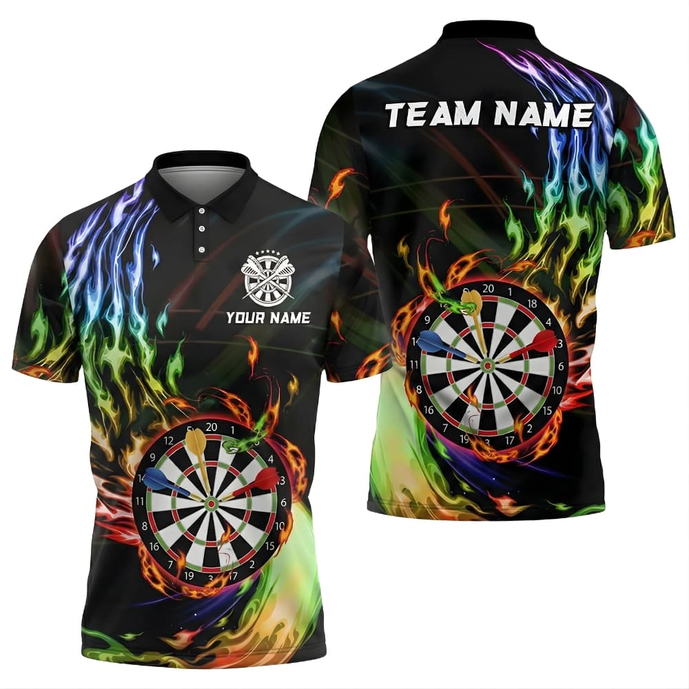 Flame Dartboard Dart Polo Shirt – Custom Team Name & Player Name