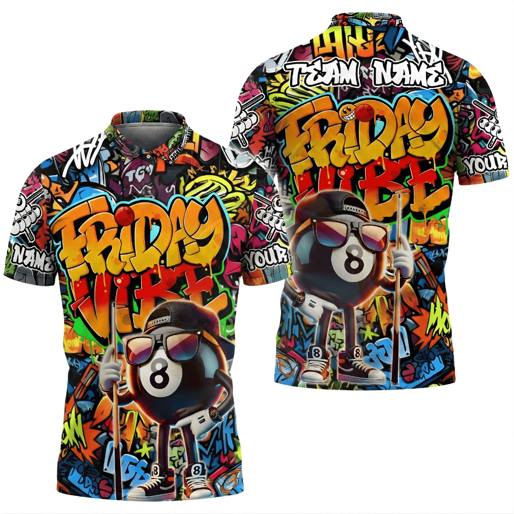 Friday Vibe Graffiti Billiards Polo Shirt – Custom Pool Team Name & Player Name