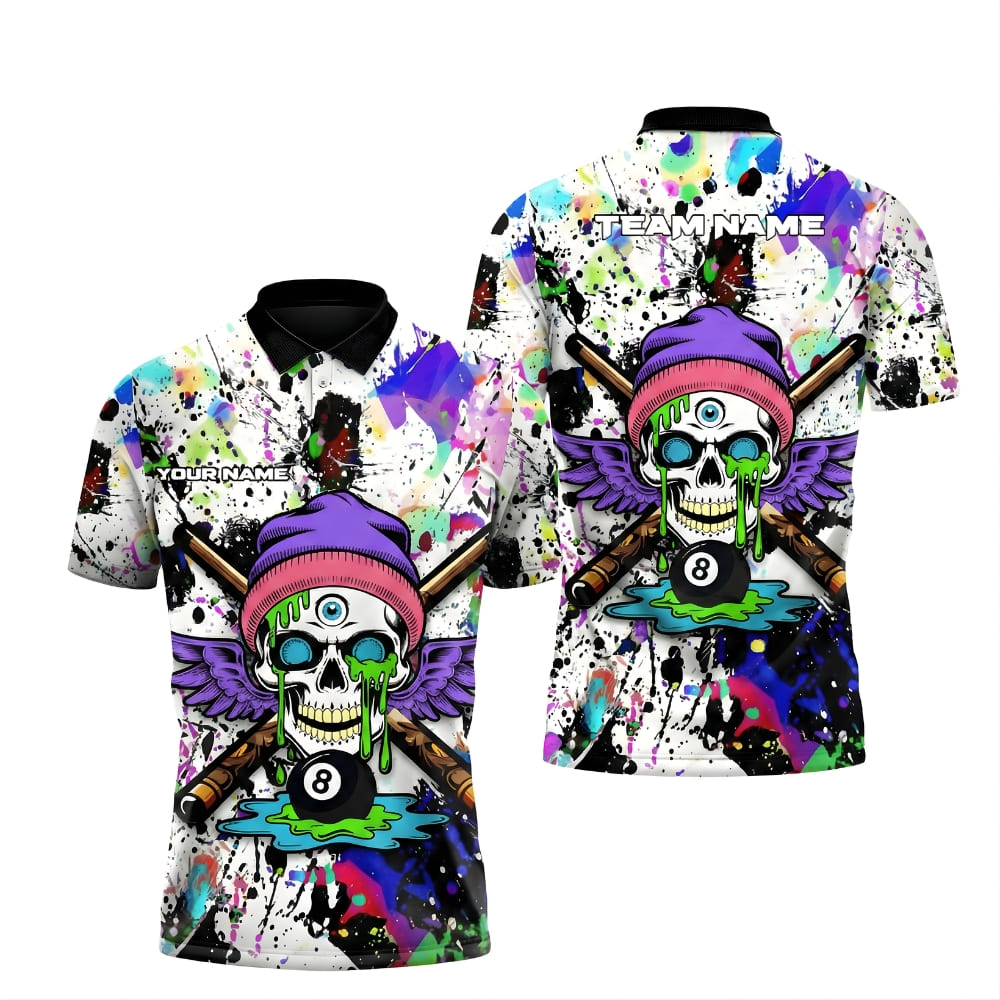 Graffiti Skull 8 Ball Custom Billiard Polo Shirt – Personalized Name & Team Name