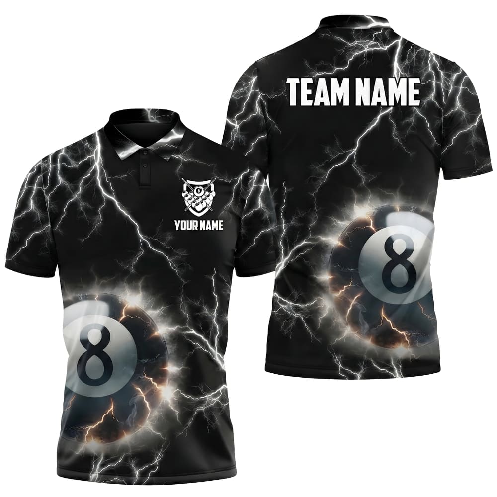 Lightning 8 Ball Custom Billiard Polo Shirt – Personalized Pool Shirt with Team Name & Player Name