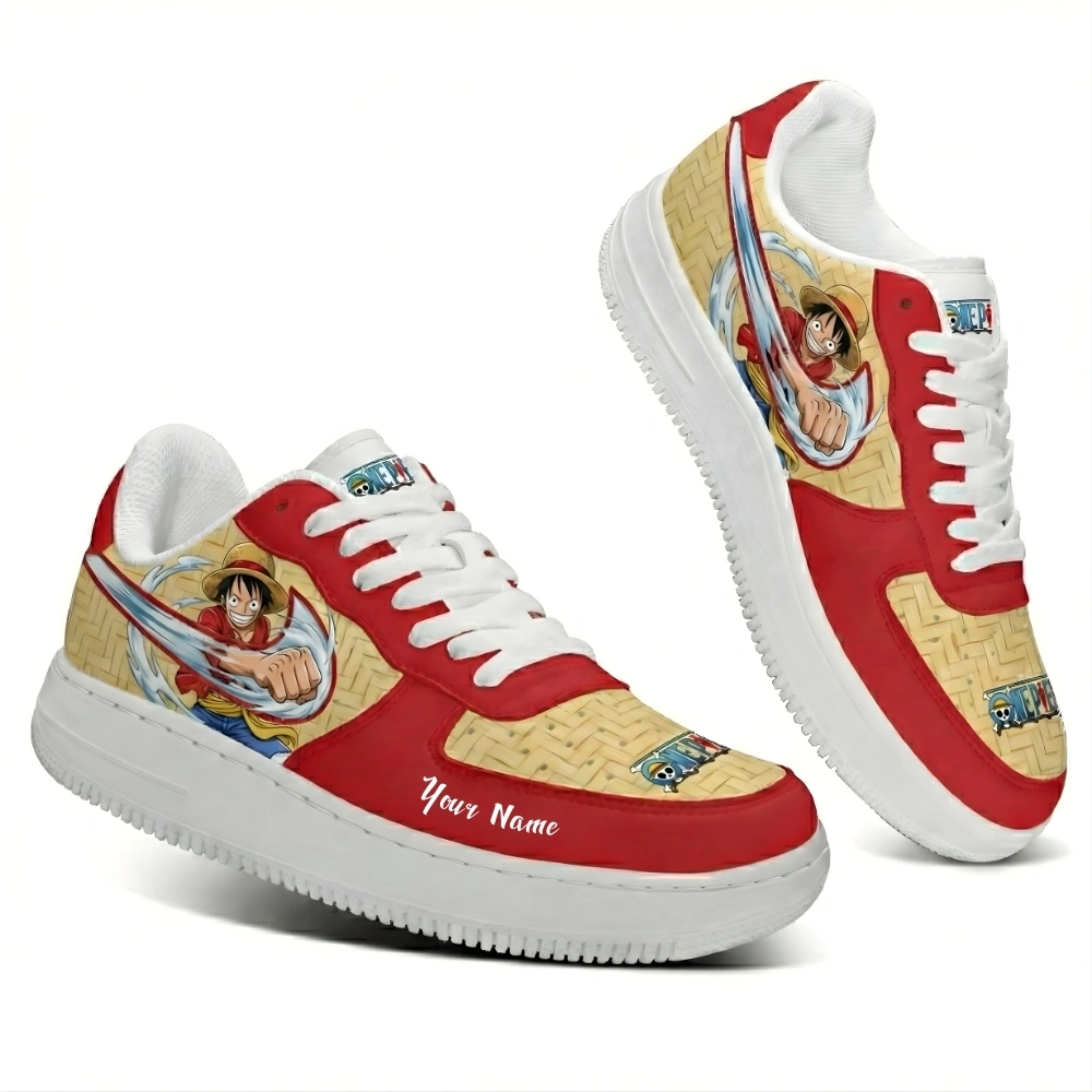 One Piece Luffy Custom Sneakers – Red Straw Hat Anime Shoes