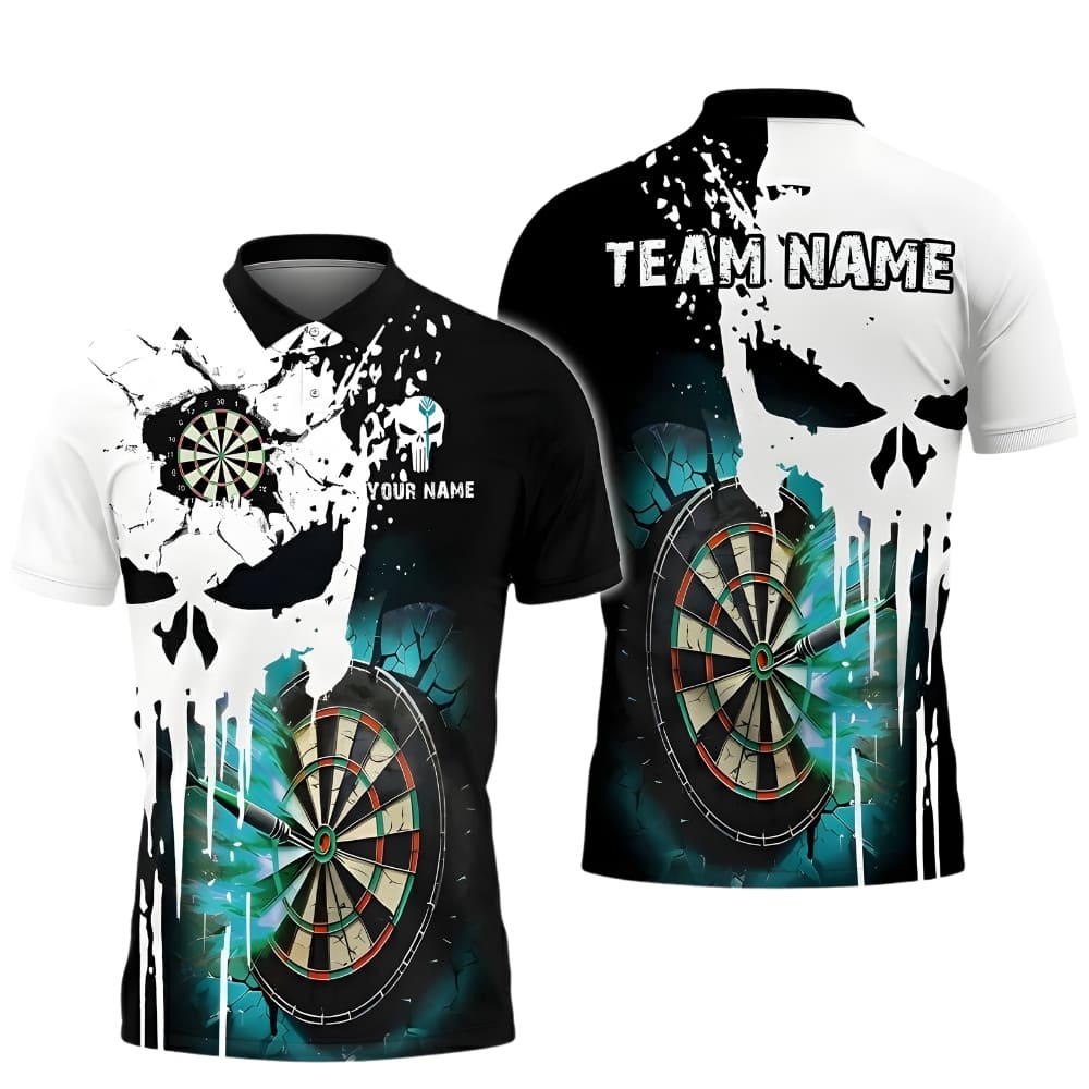 personalized-darts-polo-shirt-teal-skull-design-front-back