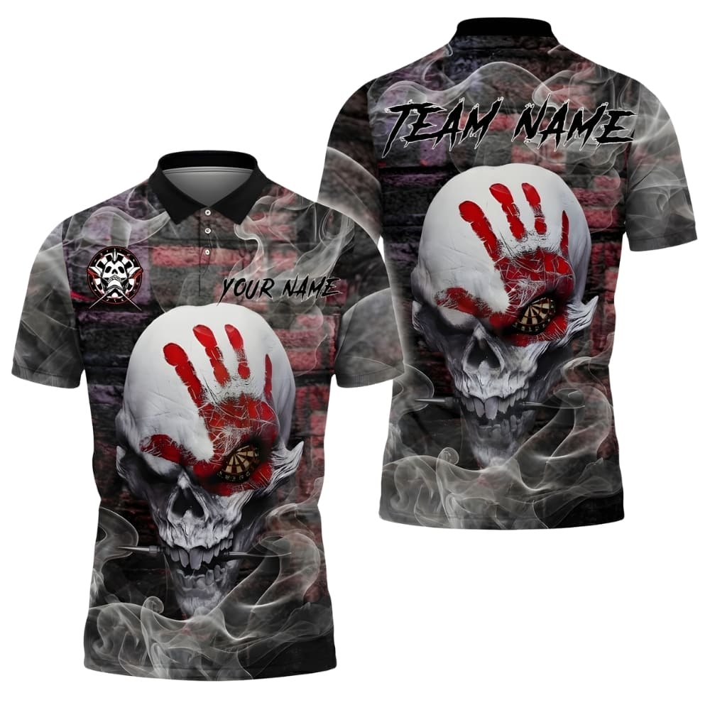Personalized Skull Dart Polo Shirt – Custom Name & Team Name | Horror Dartboard Design