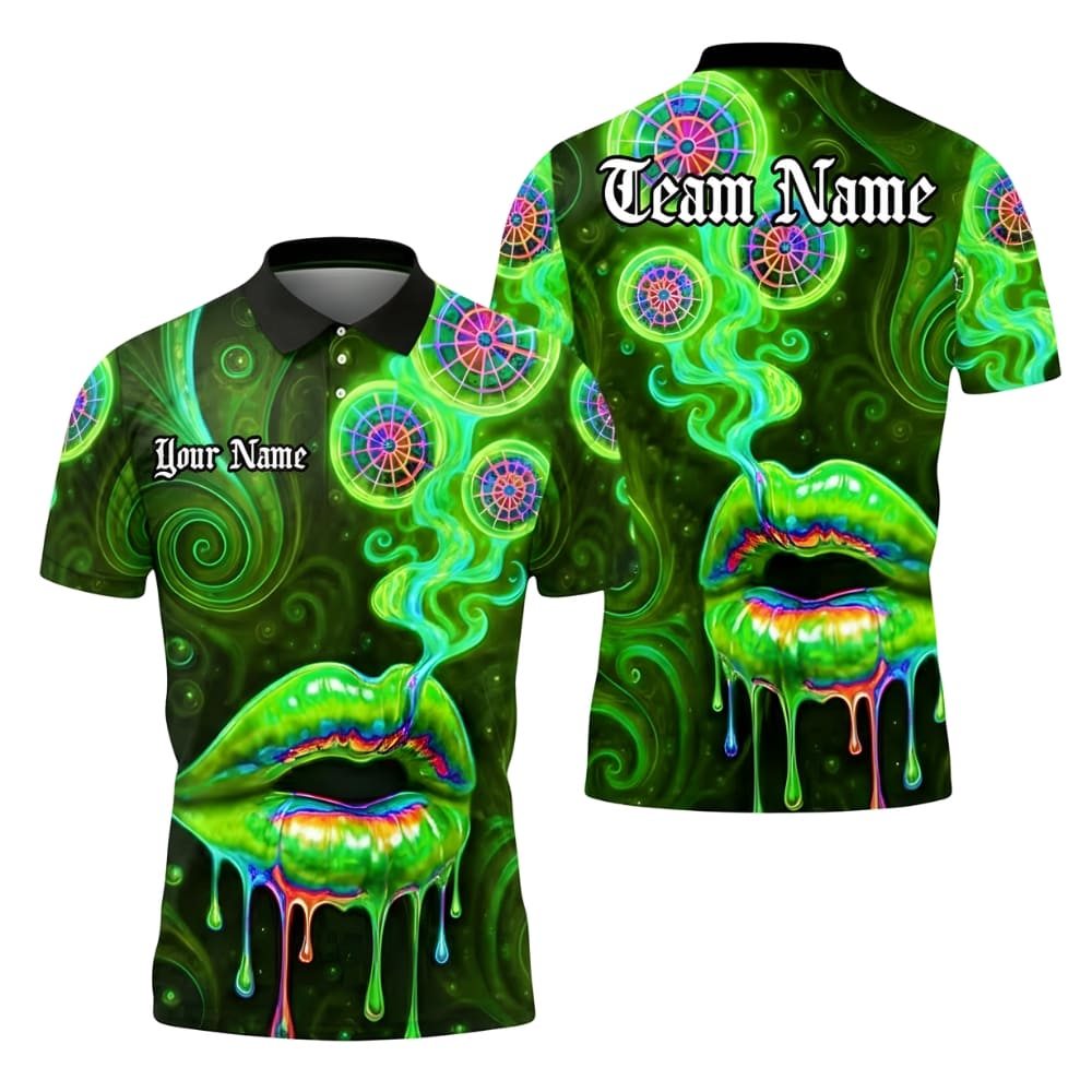 psychedelic-lips-dart-polo-shirt-green-front-back