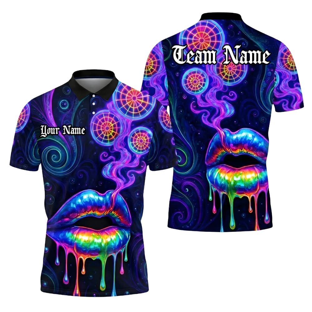 Psychedelic Lips Dart Polo Shirt – Custom Name & Team Name | Trippy Darts Bowling Jersey