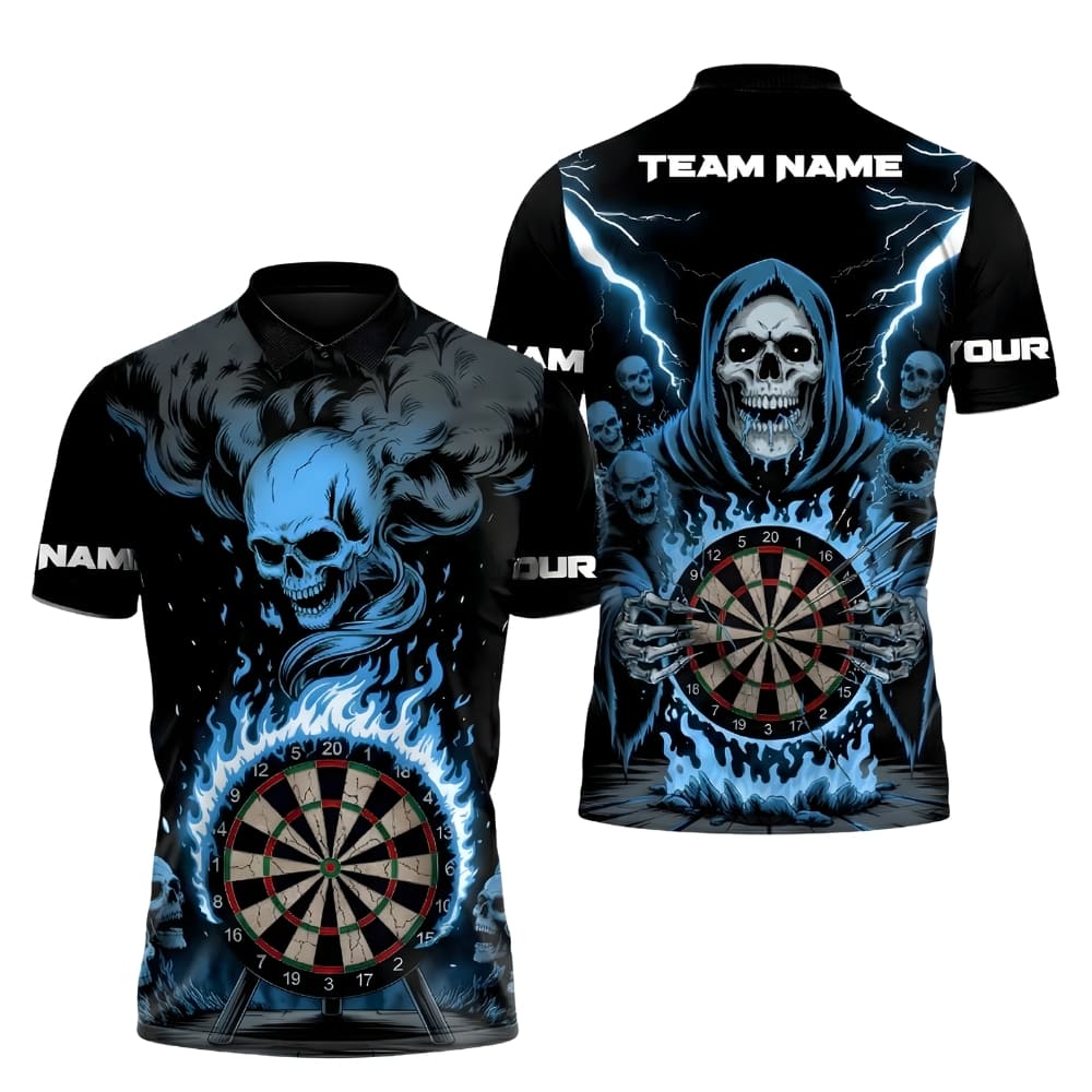 Skull Lightning Dart Shirt – Custom Name & Team Name | Personalized Dart Polo Shirt
