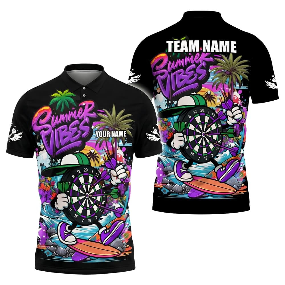 Summer Vibes Dartboard Bowling Polo Shirt – Custom Team Name & Player Name