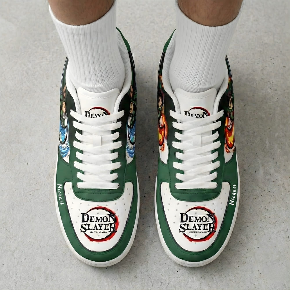 tanjiro-demon-slayer-custom-sneakers-on-feet-top-view