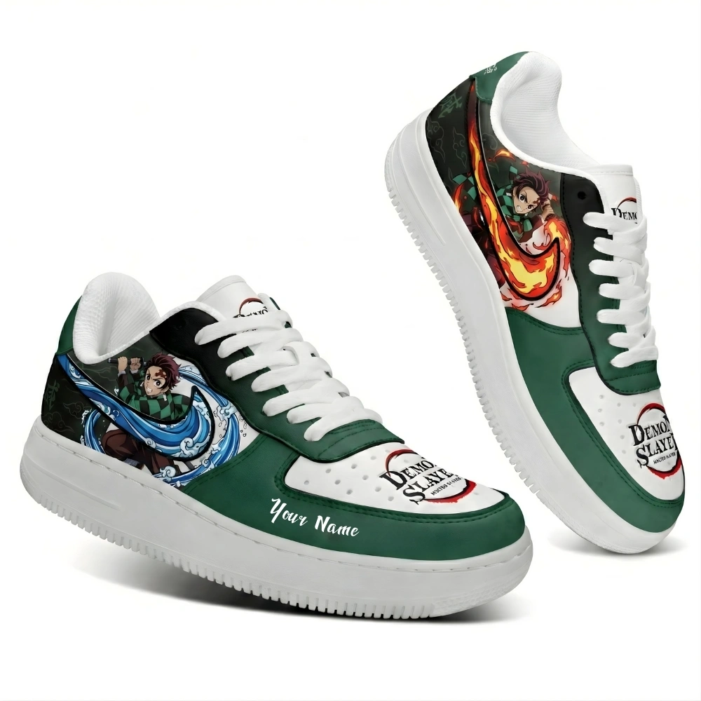 Demon Slayer Tanjiro Custom Sneakers – Water & Flame Design Anime Shoes