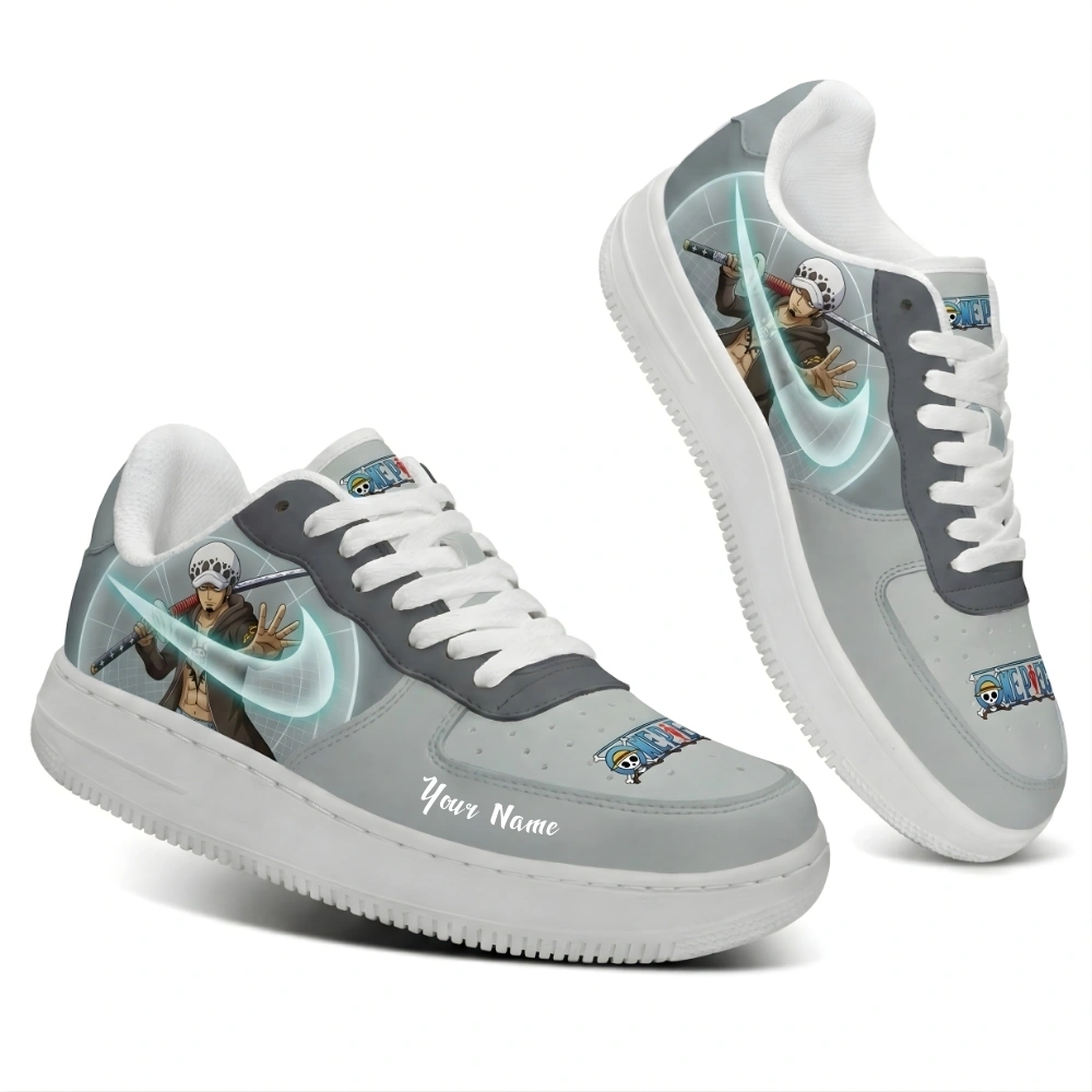 Trafalgar Law Custom Sneakers – One Piece Anime Shoes (Gray Theme)