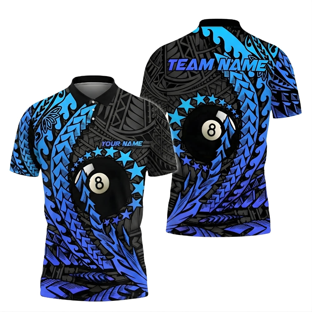 tribal-8-ball-billiards-polo-shirt-black-blue-front-back