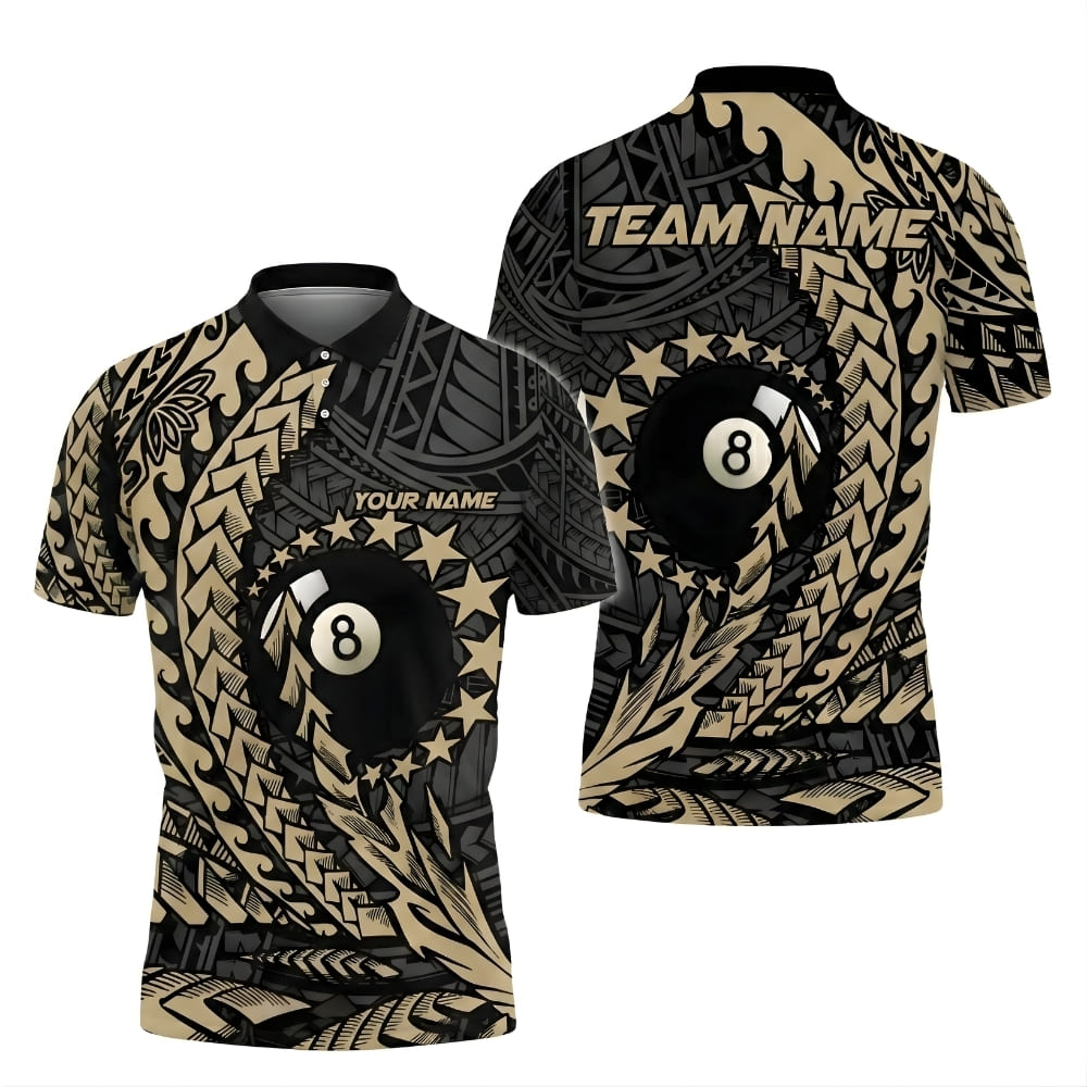 Custom Tribal 8 Ball Billiards Polo Shirt – Personalized Team Name & Player Name