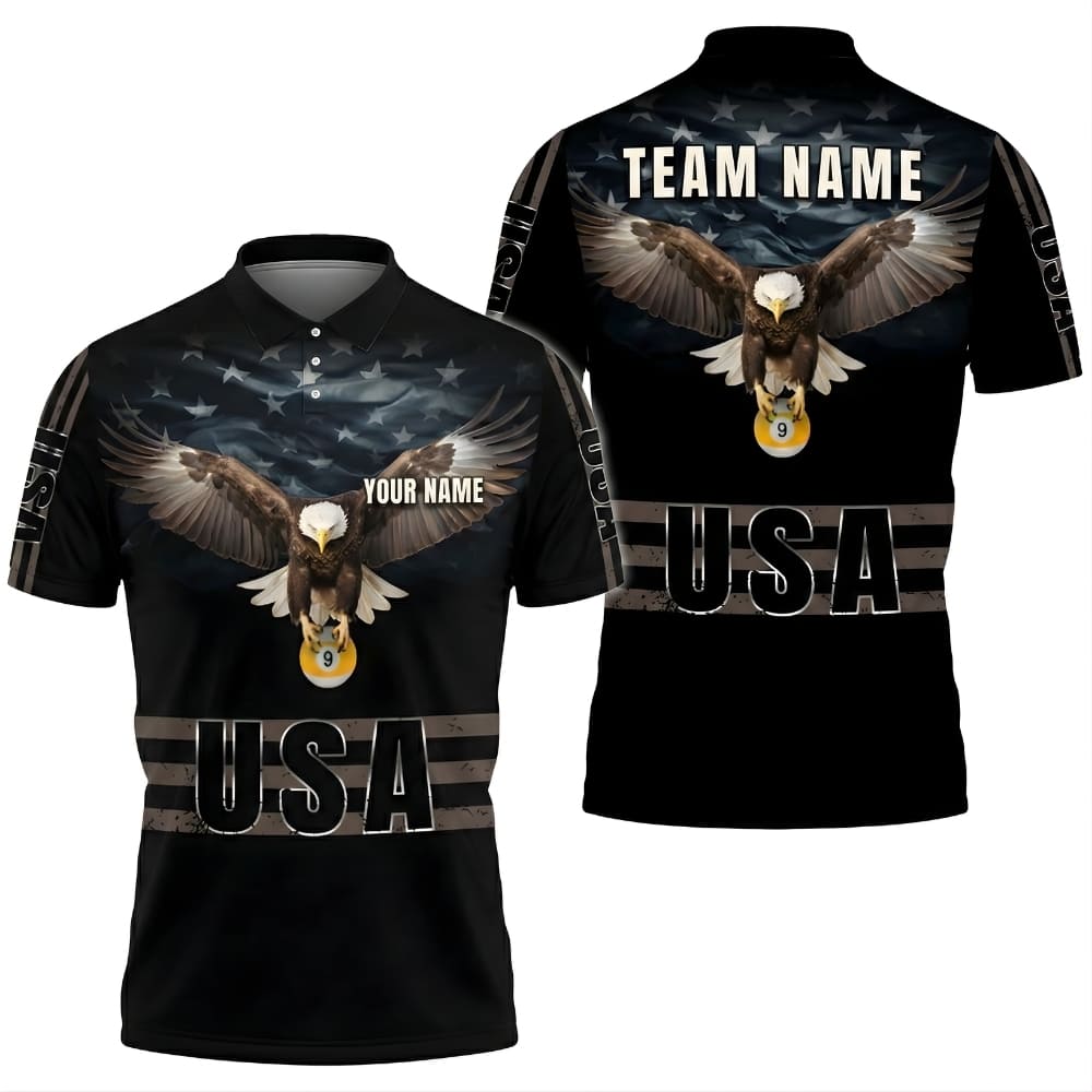 USA Eagle Custom Billiard Shirt – Personalized Pool Team Name & Player Name