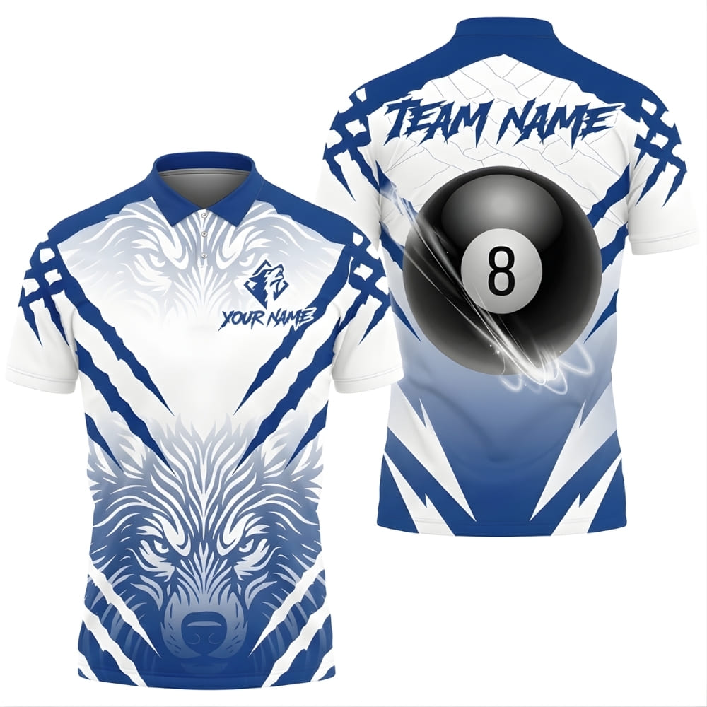 Wolf Billiards Polo Shirt – Custom Name & Team Name – 8 Ball Pool Shirt for Men