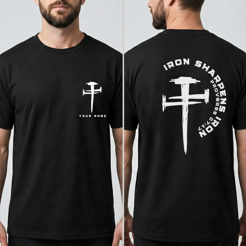 Iron Sharpens Iron Christian Gym Shirts – Proverbs 27:17 Cross Design (Unisex)