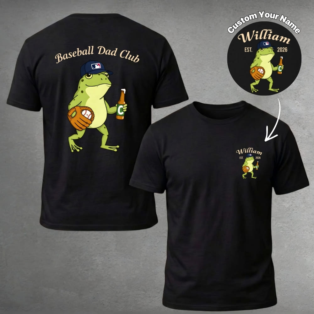 Personalized Baseball Dad Club Frog T-Shirt - Custom Name | Gift For Dad