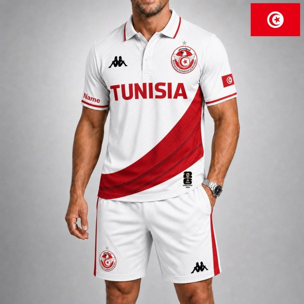 Personalized Tunisia Soccer Polo Shirt & Shorts Set – Custom Name & Number | WC 2026