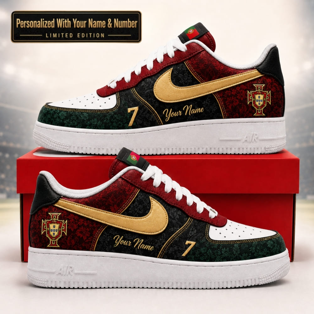 Personalized Portugal Gold Crest Sneakers – Custom Name | World Cup 2026
