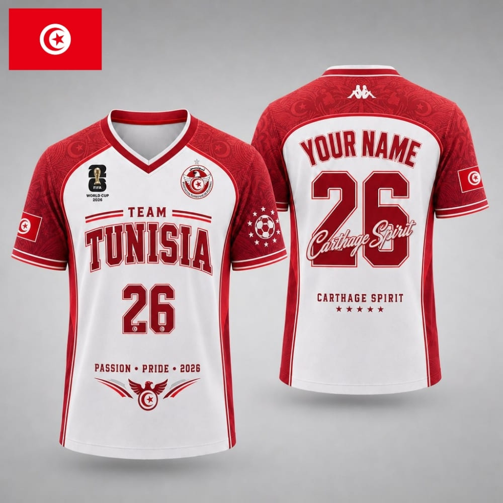 Personalized Tunisia Fan V-Neck Soccer Unisex Shirt – Custom Name & Number