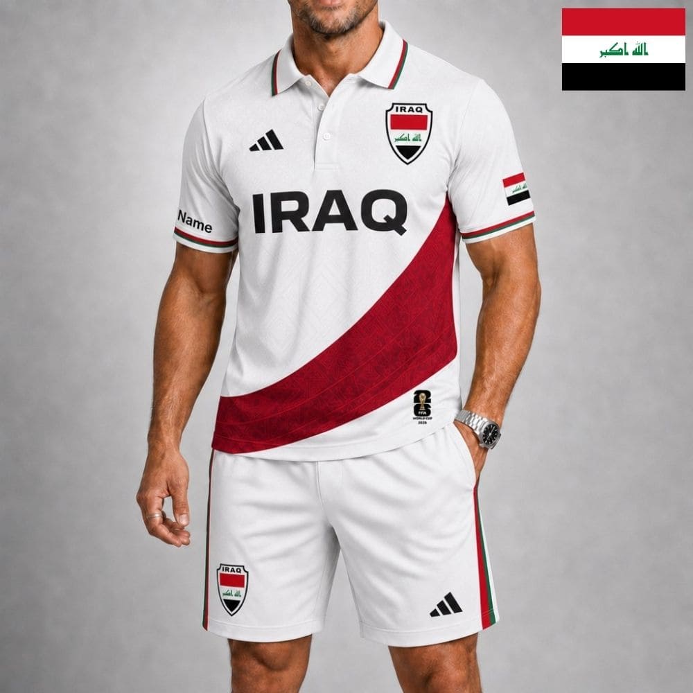 Personalized Iraq Soccer Polo Shirt & Shorts Set – Custom Name & Number | WC 2026