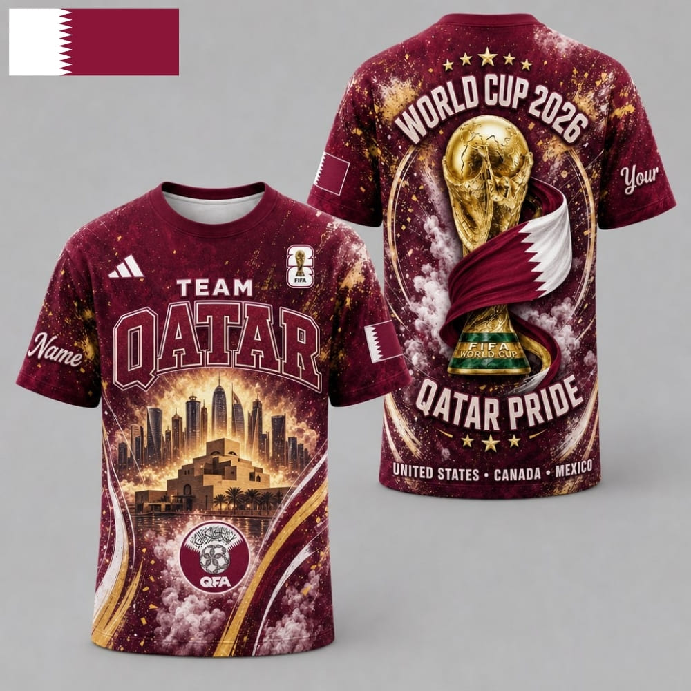 Personalized Qatar Pride World Cup 2026 Unisex T-Shirt – Custom Name & Number