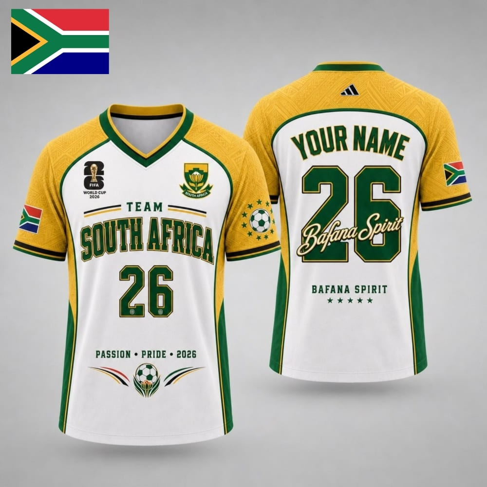 Personalized South Africa Fan V-neck Soccer Unisex Shirt – Custom Name & Number