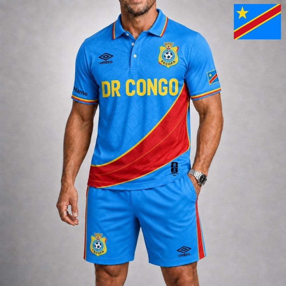 Personalized Congo DR Soccer Polo Shirt & Shorts Set – Custom Name & Number | WC 2026