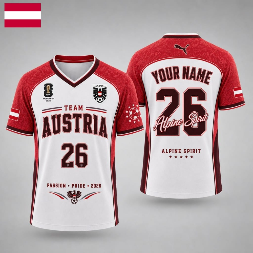 Personalized Austria Fan V-Neck Soccer Unisex Shirt – Custom Name & Number
