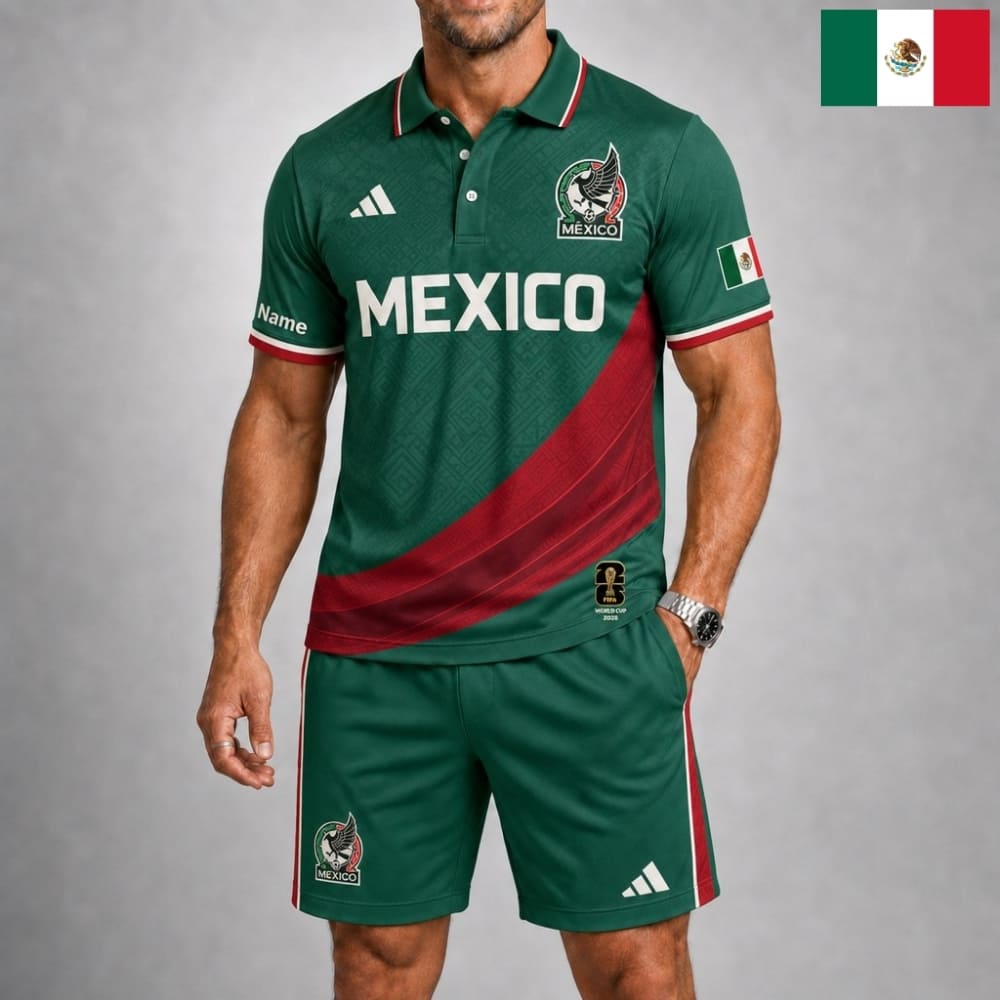 Personalized Mexico Soccer Polo Shirt & Shorts Set – Custom Name & Number | WC 2026