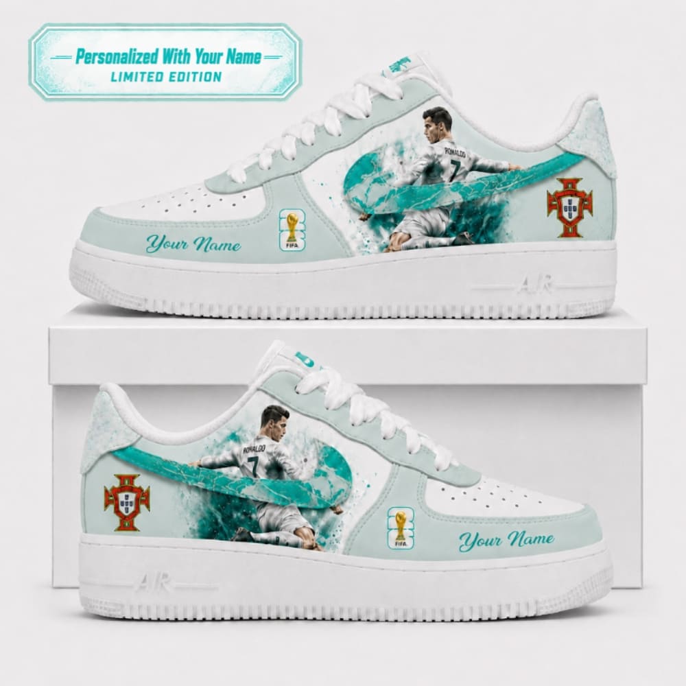 Personalized Portugal Cristiano Ronaldo Aqua Strike Sneakers – Custom Name | World Cup 2026