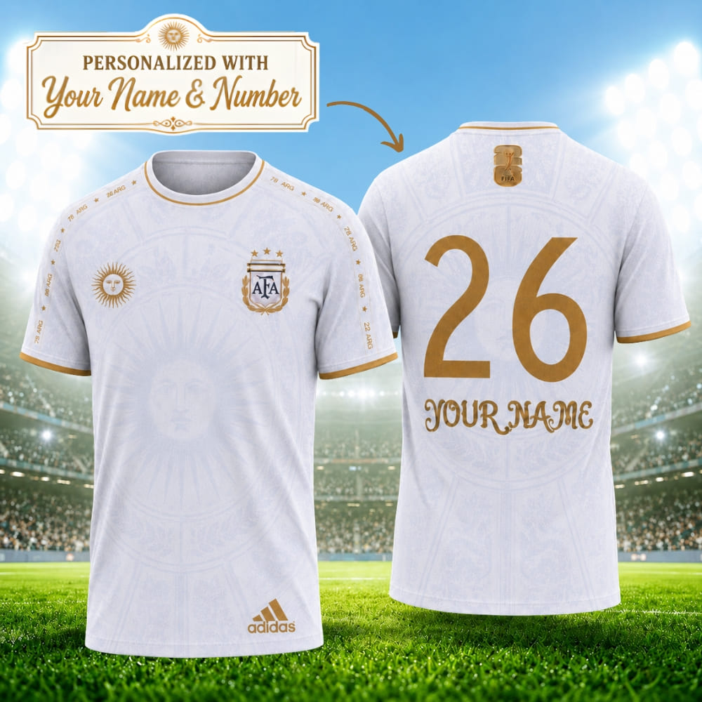 Personalized Argentina Golden Pride World Cup 2026 Shirt - Custom Name & Number | WC 2026