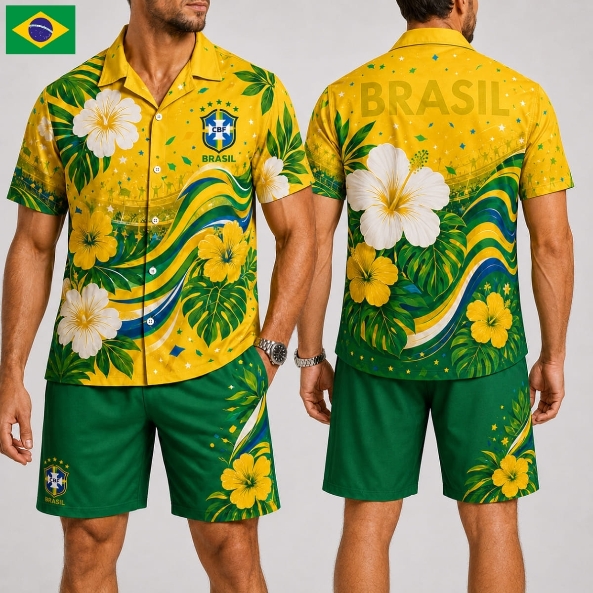 Brazil Tropical Fan Hawaii Shirt & Shorts Set - World Cup 2026
