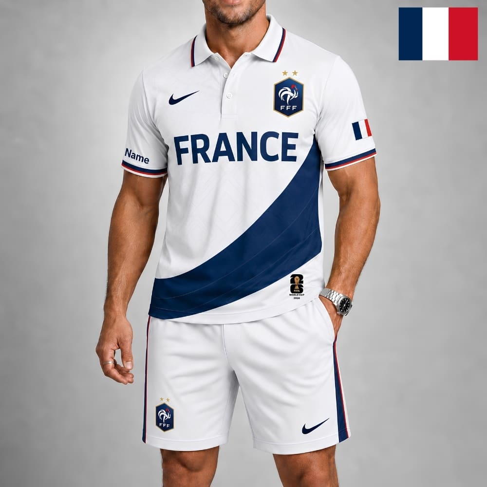 Personalized France Soccer Polo Shirt & Shorts Set – Custom Name & Number | WC 2026