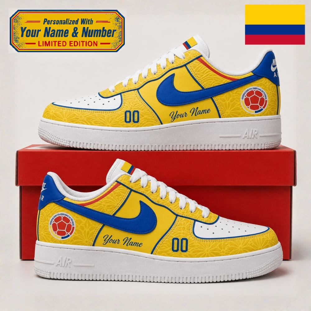 Personalized Colombia Gold Pride Sneakers – Custom Name & Number | World Cup 2026