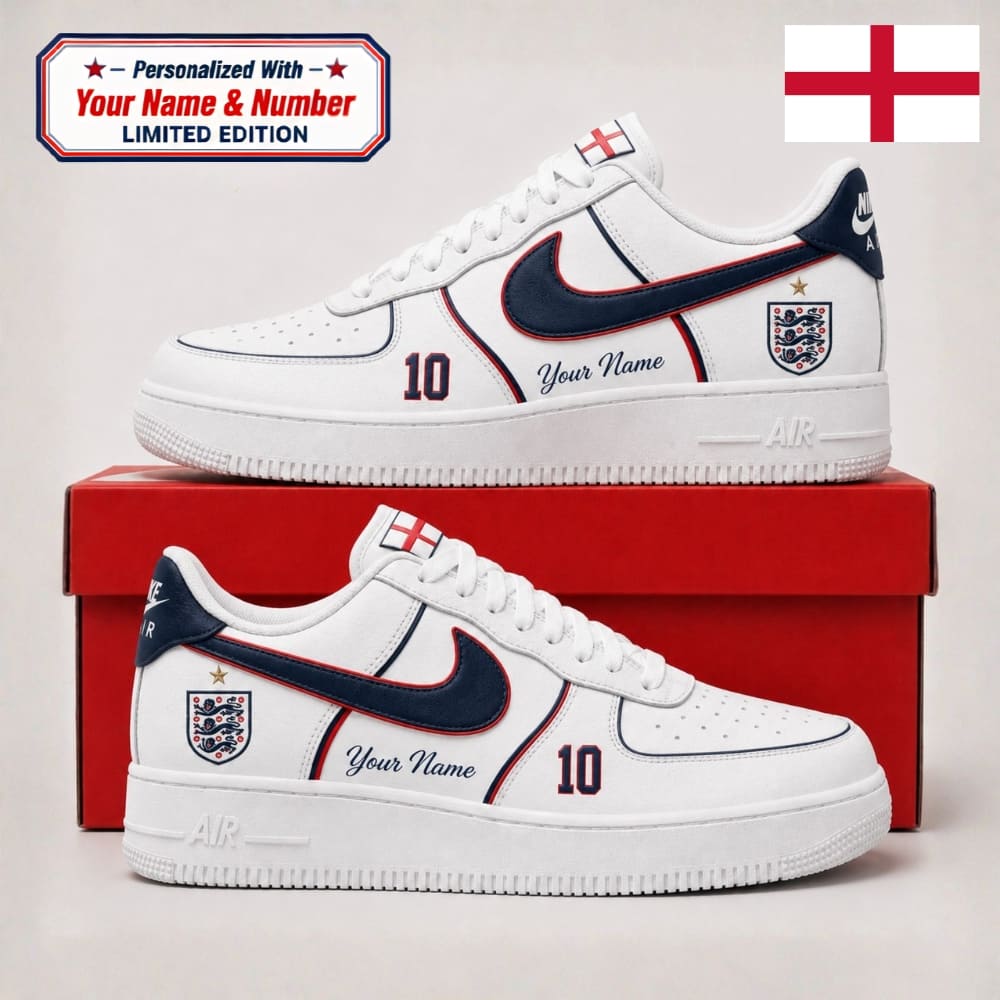 Personalized England Three Lions Sneakers – Custom Name & Number | World Cup 2026