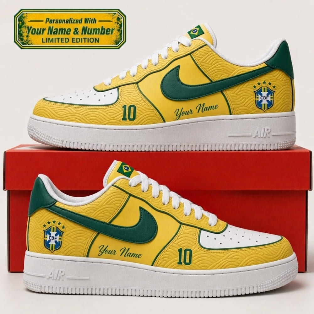 Personalized Brazil Golden No.10 Soccer Sneakers – Custom Name | World Cup 2026