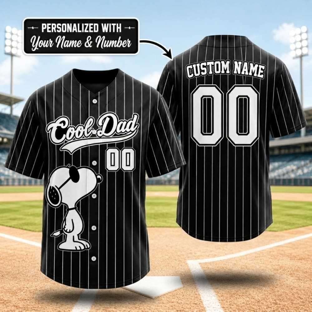 Baseball Jersey – Personalized Snoopy Cool Dad - Custom Name & Number | Father's Day Gift