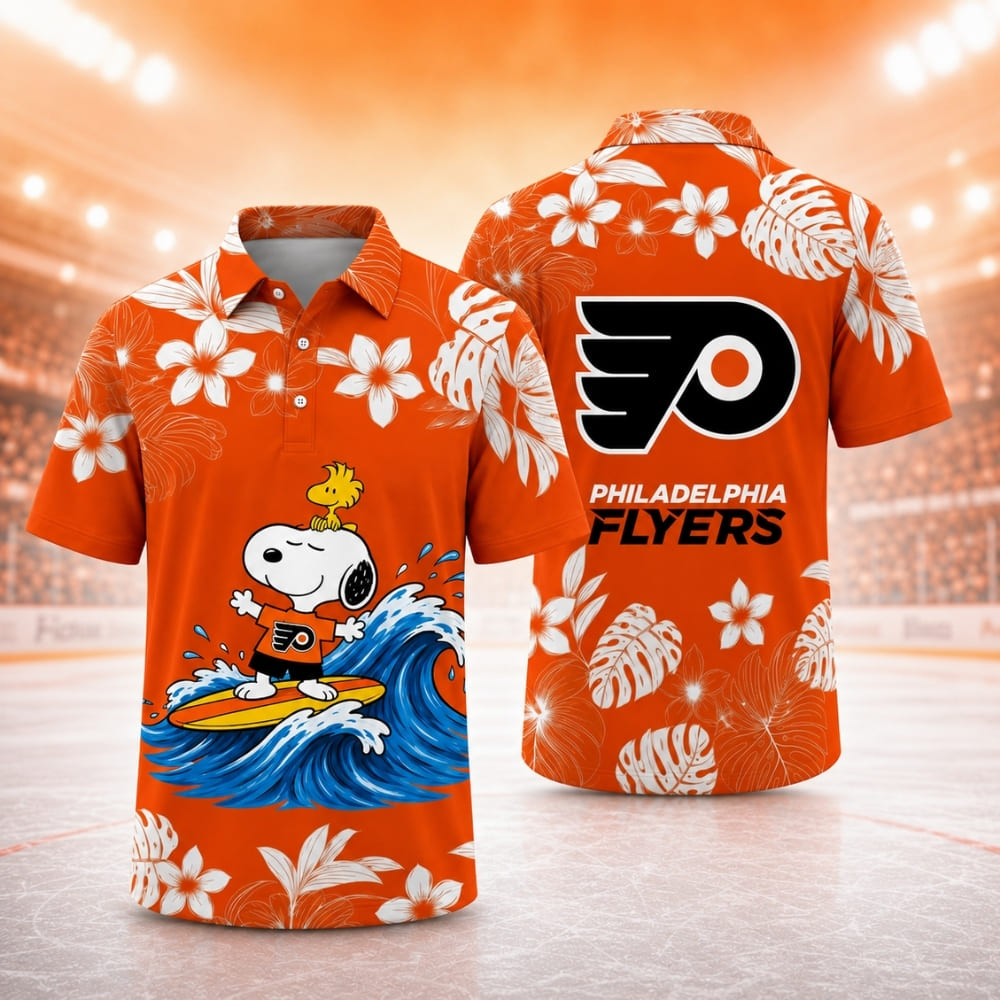 Philadelphia Flyers Snoopy Hawaiian Polo – Custom Hockey Shirt | Father's Day Gift