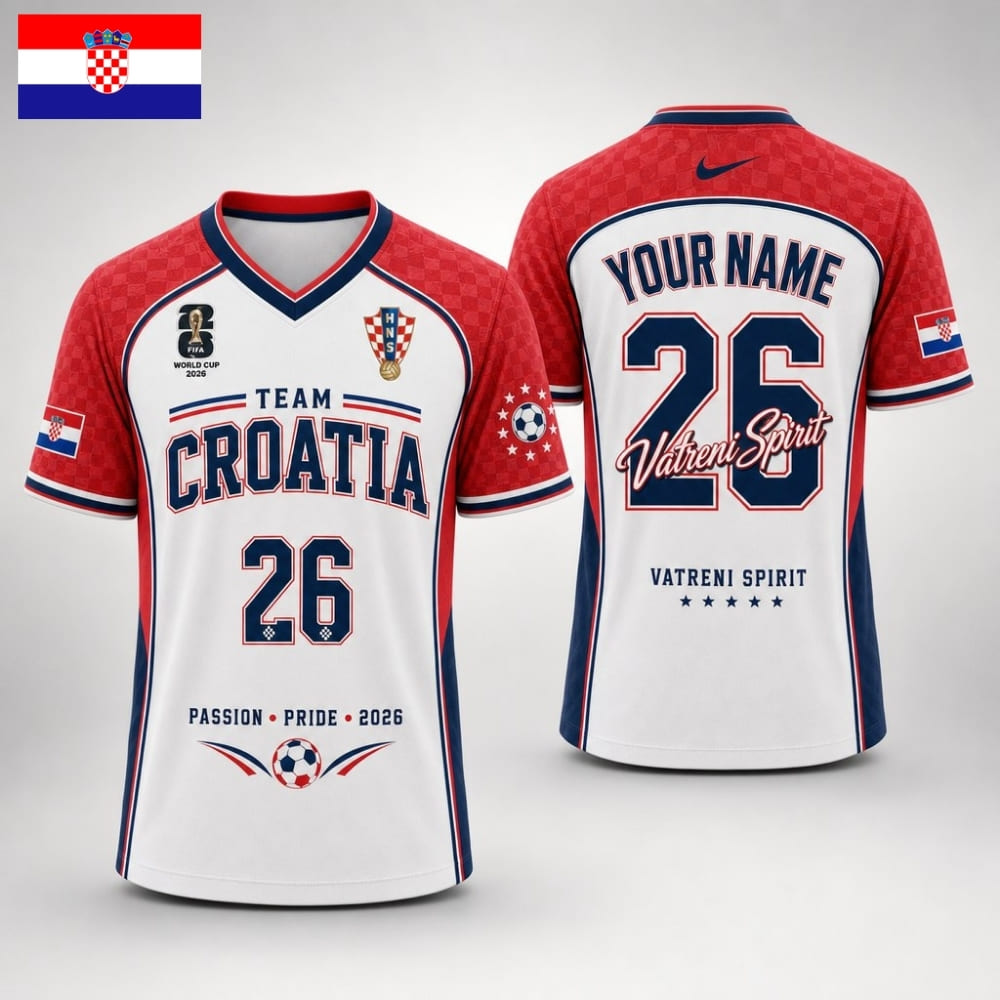 Personalized Croatia Fan V-Neck Soccer Unisex Shirt – Custom Name & Number