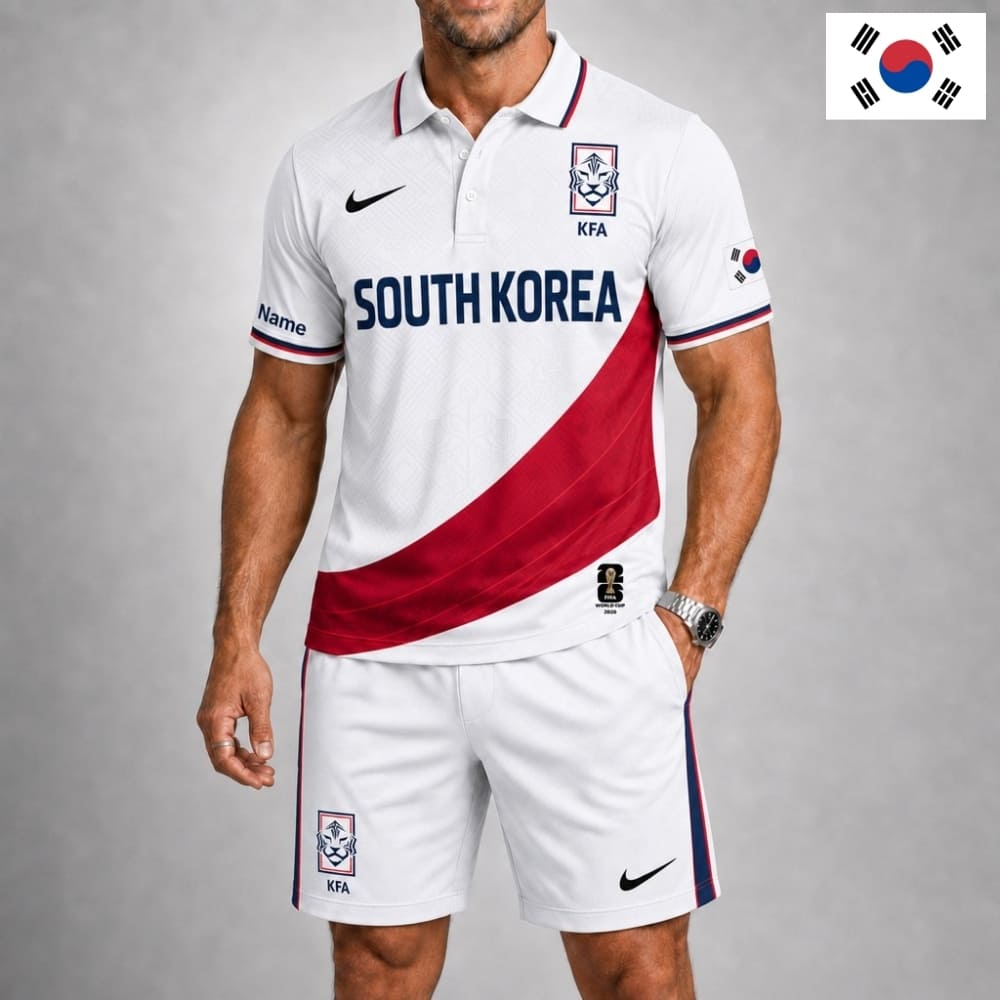 Personalized South Korea Soccer Polo Shirt & Shorts Set – Custom Name & Number | WC 2026